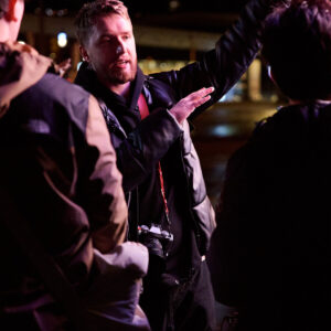 Group photographing at night on a Lux Photo Club photo walk